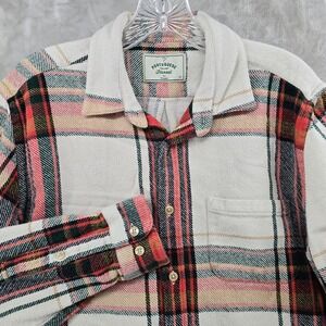 Portuguese Flannel Shirt Mens Medium Cream Red Plaid Long Sleeve Button Down